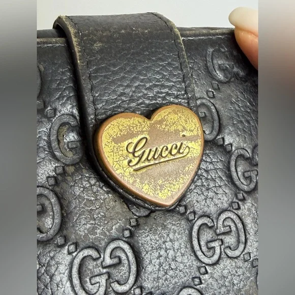 Gucci Guccissima Heart Embossed Black Leather Wallet - Picture 9 of 15